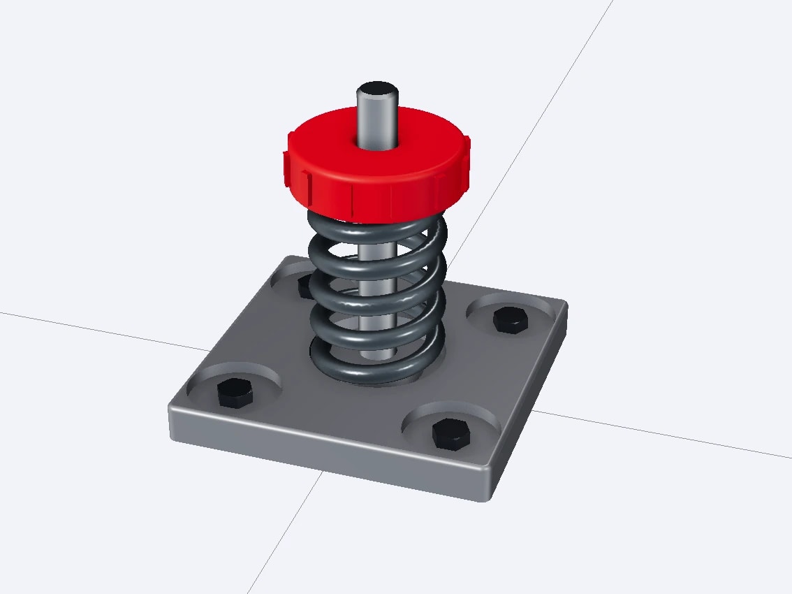 A spring plunger mechanism with a coil spring, knurled cap and mounting screws